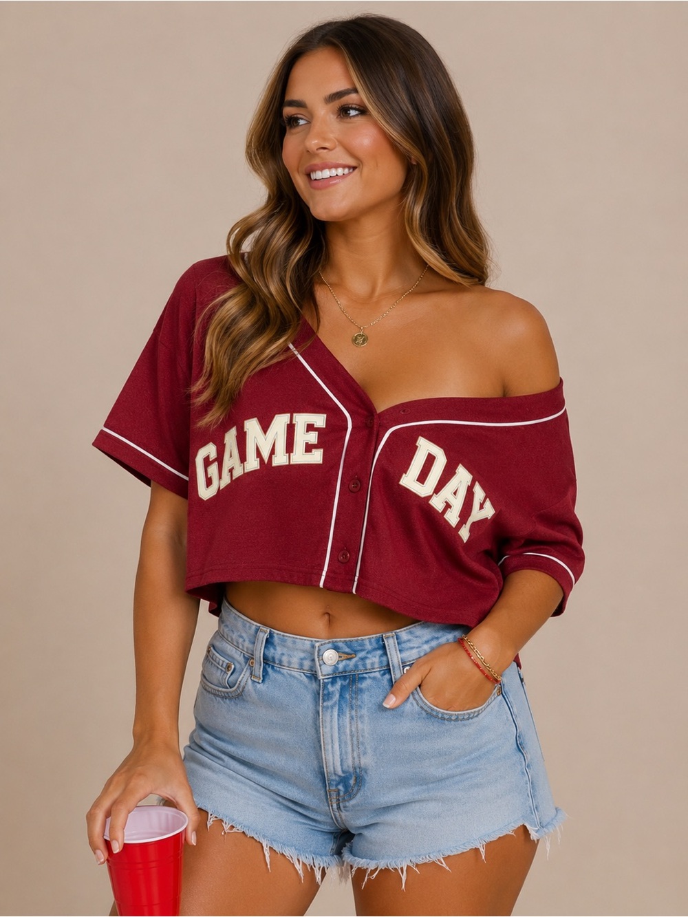 wild fable Burgundy Cropped 'Game Day' Baseball Jersey